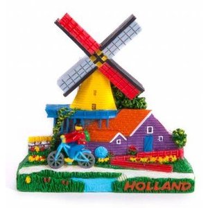 Typisch Hollands Amsterdam - Holland shop - Magneet 2D molen met fiets Holland