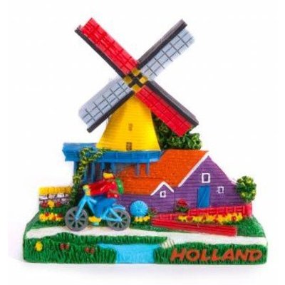 Typisch Hollands Amsterdam - Holland shop - Magneet 2D molen met fiets Holland