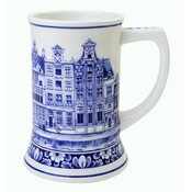 Heinen Delfts blauw Bierpul Grachtenhuizen - 17 cm