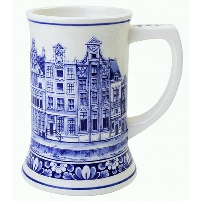Heinen Delfts blauw Beer mug Canal Houses - 17 cm