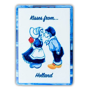 Heinen Delfts blauw Magneet rechthoek kissing couple - Color