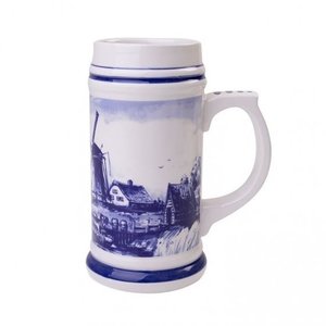 Heinen Delfts blauw Delfts blauwe bierpul - Molenlandschap 14 cm