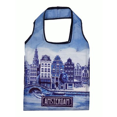 Typisch Hollands Opvouwbaar tasje Amsterdam Delfts blauw