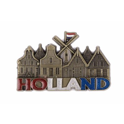 Matix Magneet molen & huisjes Holland met glitter brons