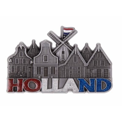 Typisch Hollands Magneet molen & huisjes Holland met glitter tin