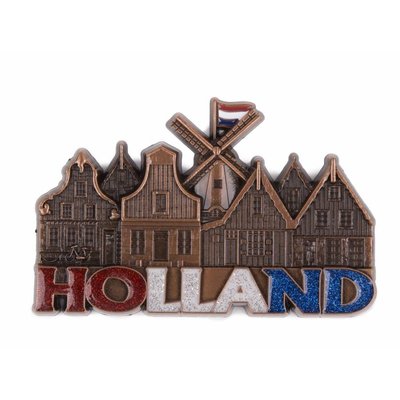 Matix Magneet molen & huisjes Holland met glitter koper