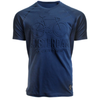 Holland fashion T-Shirt Amsterdam - Embossed - trendy -Raglan mouw - Blue
