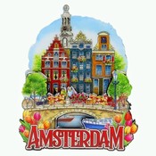 Typisch Hollands Magnet 3 Häuser auf der Amsterdamer Brücke