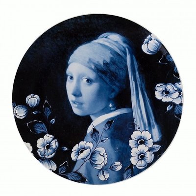Heinen Delftware Delfts blauw -Wandbord -meisje met de parel