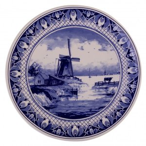 Heinen Delftware Delfter Blau - Wandplatte - Traditionelle Windmühlenlandschaft 20 cm