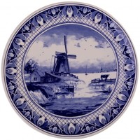 Heinen Delftware Delfts blauw - Wandbord - Traditioneel molenlandschap 25cm