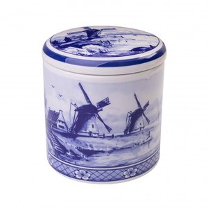 Heinen Delfts blauw Delfts blauwe voorraadpot - Molenlandschap 13 cm