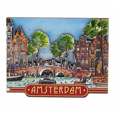 Typisch Hollands magneet MDF grachtentafereel Amsterdam