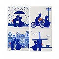 Heinen Delfts blauw Luxury coasters - Earthenware - Dutch kissing couple
