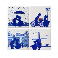 Heinen Delfts blauw Luxury coasters - Earthenware - Dutch kissing couple