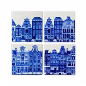 Heinen Delftware Luxusuntersetzer - Keramik - Fassadenhäuser - Delfter Blau