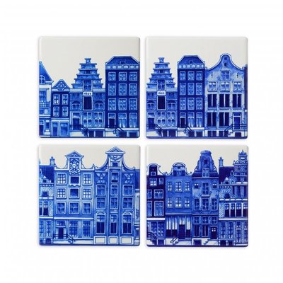 Heinen Delftware Luxe onderzetters - Aardewerk - Gevelhuisjes - Delfts blauw