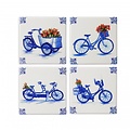 Heinen Delfts blauw Luxury coasters - Earthenware - Bicycles - Modern