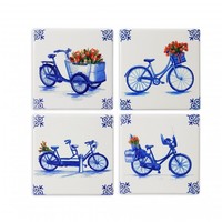 Heinen Delfts blauw Luxe onderzetters - Aardewerk - Fietsen- Modern