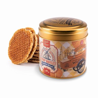 Typisch Hollands Syrup waffles in a nostalgic bakery tin