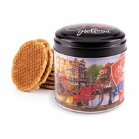 Typisch Hollands Stroopwafels in einer gestapelten Dose - Amsterdam - Fahrrad