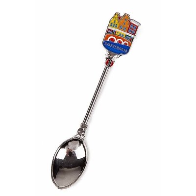 Typisch Hollands Teaspoon with color canals Amsterdam shiny silver