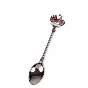 Typisch Hollands Teaspoon with colored bicycle red Amsterdam shiny silver