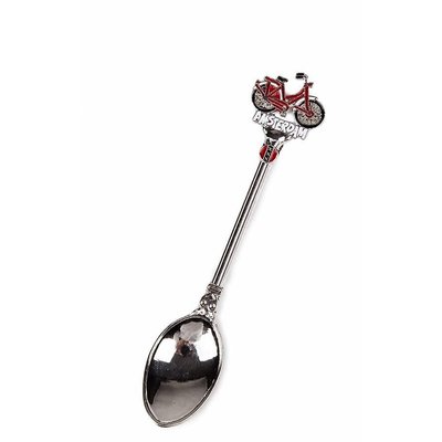 Typisch Hollands Teaspoon with color bicycle red Amsterdam shiny silver