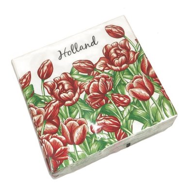 Typisch Hollands Holland napkins with red Tulips