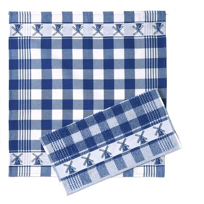 TTD Gifts Keukentextielset -  Blauw - Molens -Ruitjes
