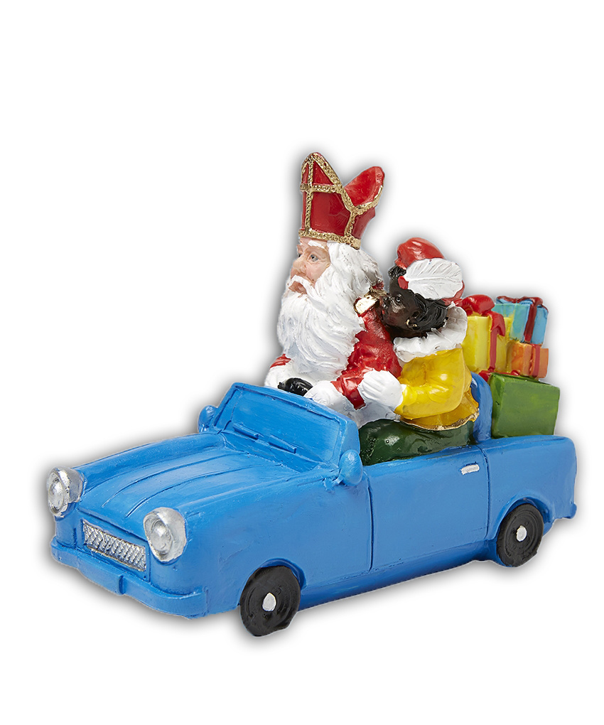 Wiens Barmhartig heet Sint en Piet in auto met cadeau`s - Nostalgische Sint en Pieten - Typisch  Hollands.