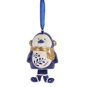 Typisch Hollands Christmas pendant Penguin with scarf Holland blue gold.