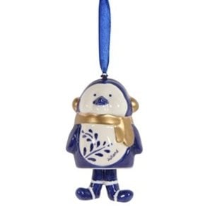 Typisch Hollands Christmas pendant Penguin with scarf Holland blue gold.