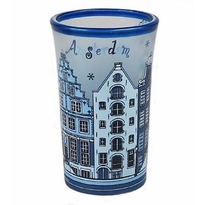 TTD Gifts Shotglaasje - Amsterdam Delfts Blauw - Gevelhuisjes