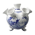 Heinen Delfts blauw Delft blue tulip vase on legs - Mill landscape large