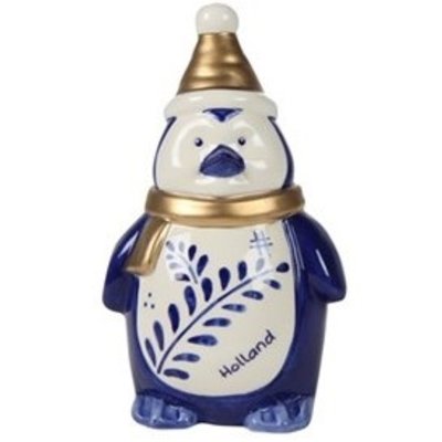 Typisch Hollands Kerstdecoratie - Pinguïn muts Holland blauw goud - 22cm