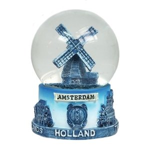 Typisch Hollands Schneekugel Delfter Blau - Mühle - Groß 8 cm