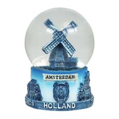 TTD Gifts Sneeuwbol Delfts blauw - molen- Groot 8 cm