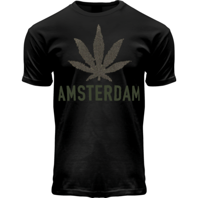 Holland fashion T-Shirt- Zwart - Terry - Amsterdam (cannabis)