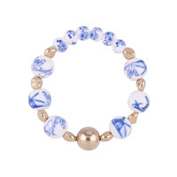 Heinen Delftware Armband mit Delfter Perlen aufgereiht - Mühlen und Blumen