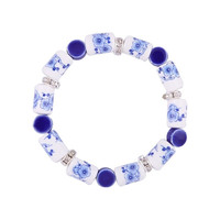 Heinen Delfts blauw Armband mit Delfter-blauen Perlen - Blumen