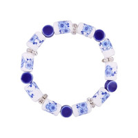 Heinen Delftware Armband geregen met Delfts blauwe kralen - Bloemen