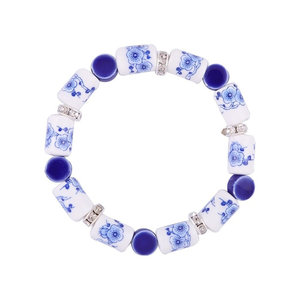 Heinen Delfts blauw Armband mit Delfter Perlen bespannt - Blumen