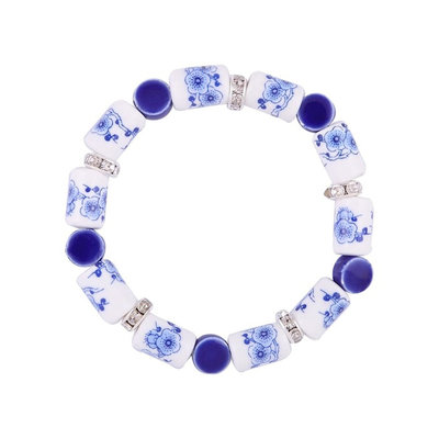 Heinen Delfts blauw Armband mit Delfter-blauen Perlen - Blumen