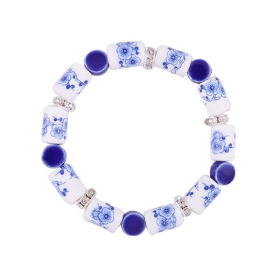 Heinen Delftware Bracelet strung with Delft blue beads - Flowers