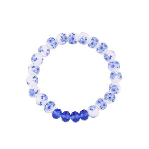 Heinen Delfts blauw Bracelet strung with Delft blue beads - Flowers