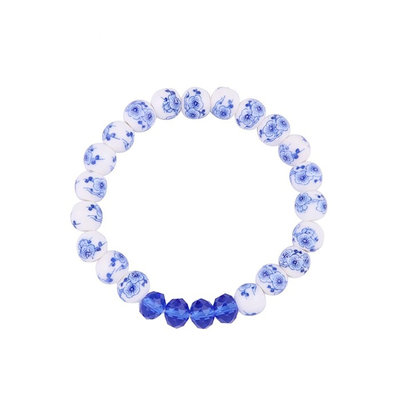Heinen Delfts blauw Armband geregen met Delfts blauwe kralen - Bloemen.