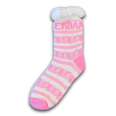 TTD Gifts Fleece Comfortsokken - Gevelhuisjes - Wit-Roze