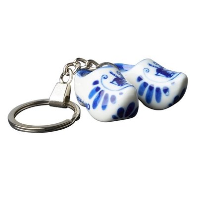Heinen Delfts blauw Keychain - 2 porcelain clogs - Delft blue