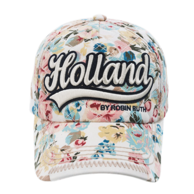 Robin Ruth Fashion Holland cap - with flower print (text embroidery)